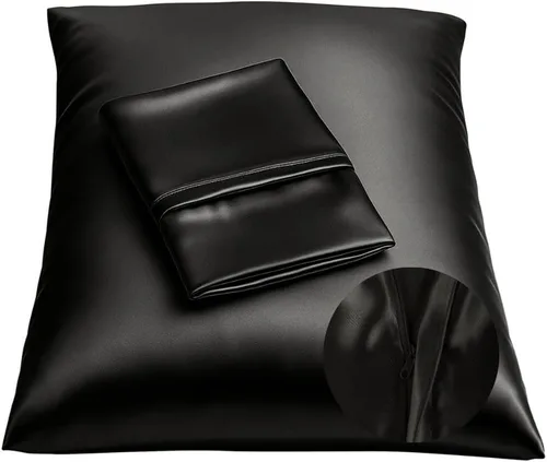 Vista 33 de ShopBedding - Lujosa funda de almohada de satén para el cabello, 2 unidades, satinada, estándar, con cremallera, estampado de cebra marrón