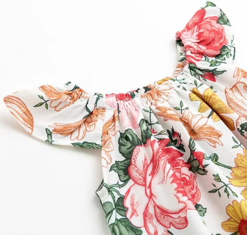 Vista 4 de Simplee kids Mameluco de verano para bebés y niñas, mameluco sin mangas con volantes florales