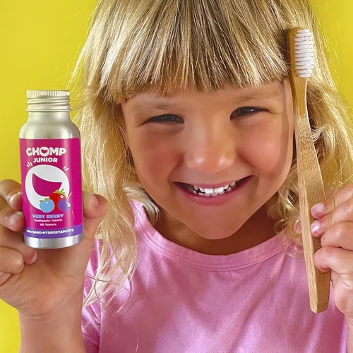 Vista 6 de Chomp Junior Very Berry - Pasta de dientes para niños, 5 % de nanohidroxiapatita para niños, sin flúor, soporta dientes fuertes y salud esmaltada