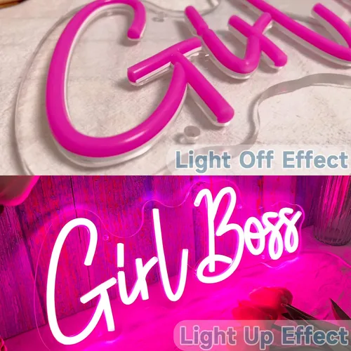 Vista 3 de Girl Boss - Letrero con luz LED USB rosa neón para dormitorio de niñas, decoración de pared del hogar, oficina, decoración de pared, letrero de arte