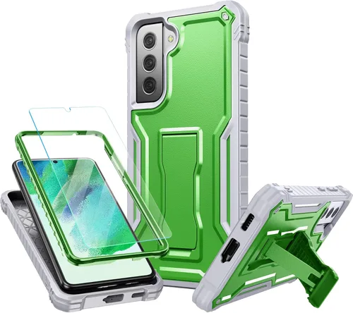 Vista 10 de FITO Funda para Samsung Galaxy S21 FE, doble capa a prueba de golpes resistente para teléfono Samsung S21 FE 5G con protector de pantalla, soporte