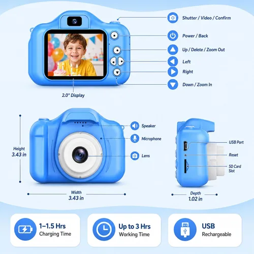 Vista 3 de Cámara de juguete para niños, regalos de Navidad, cumpleaños, festival para niños de 3 a 10 años, cámara de video digital HD para niños pequeños
