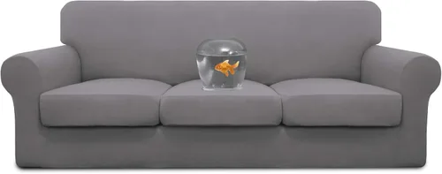Vista 26 de Easy-Going Funda de sofá 100% impermeable doble de 3 piezas, elástica, suave, para perros, para sofá de 2 cojines separados, protector de muebles a