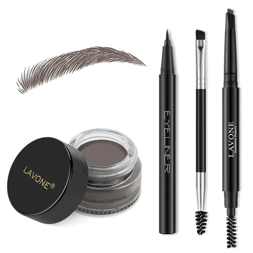 Vista 32 de LAVONE Kit de lápiz de sello para cejas, kit de maquillaje triple con lápiz de ceja impermeable, delineador, pomada de cejas y cepillo de cejas