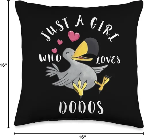 Vista 4 de Dodo Bird Lover Ornithology Flightless Bird Aves Just A Girl Who Loves Dronte Extinct Dodo Bird - Almohada de 16 x 16 pulgadas, multicolor