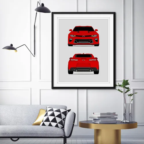 Vista 8 de Custom Car Posters Handmade Poster compatible with Chevy Camaro SS (2016-2018) 6th Generation (Front and Rear) Print Wall Art Décor - 8x10 Metallic