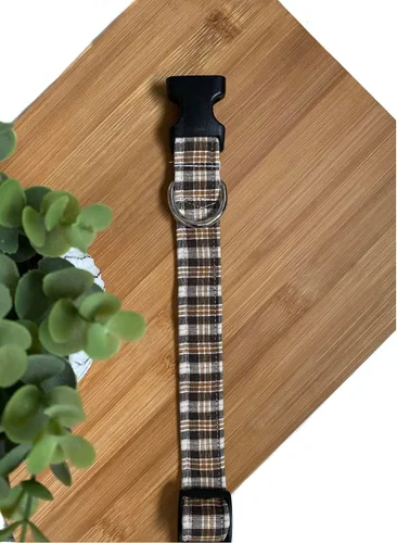 Vista 4 de Brown and Tan Plaid Dog Collar (X-Small)