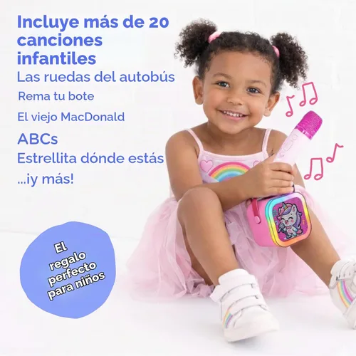 Vista 3 de Move2Play, Mini máquina de karaoke para niños Más de 20 canciones integradas Altavoz Bluetooth con micrófonos Efectos de voz Juguete musical