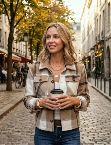 Vista 3 de Yeokou - Chaqueta corta de franela con botones para mujer, estilo camisa a cuadros, manga larga
