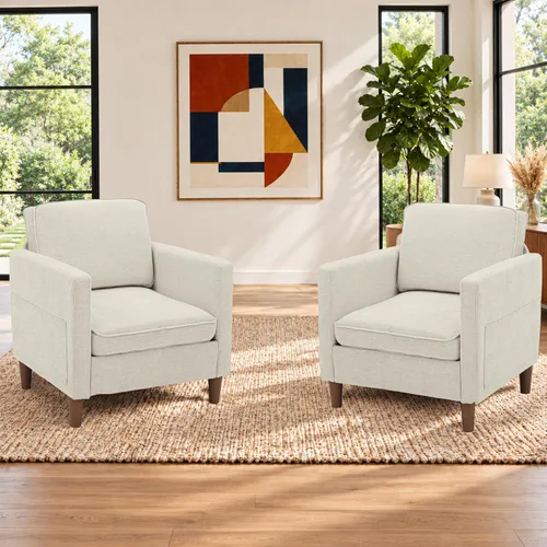 Vista 25 de Kingfun Juego de 2 sillas decorativas, sillas de sala de estar, sillón de lectura de mediados de siglo, felpilla con pie de madera maciza