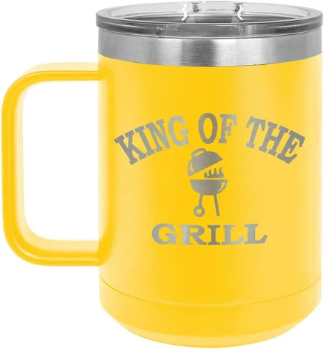 Vista 12 de King Of The Grill Black Taza de café de 15 oz con tapa deslizante Taza de café de viaje aislada Idea de regalo para barbacoa y parrilla