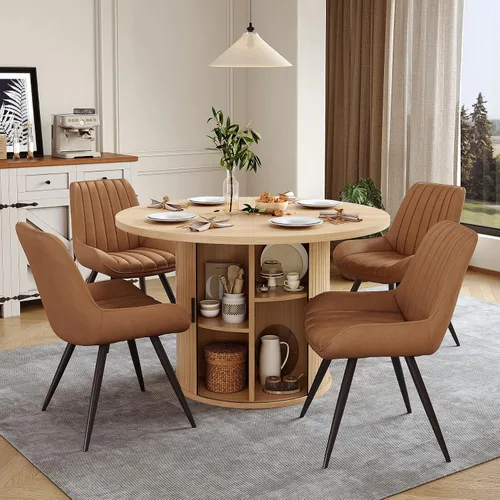 Vista 69 de Miereirl Moderno juego de comedor de 5 piezas para mesa redonda de madera de 4,31.5 pulgadas con estante de almacenamiento semiabierto y puerta