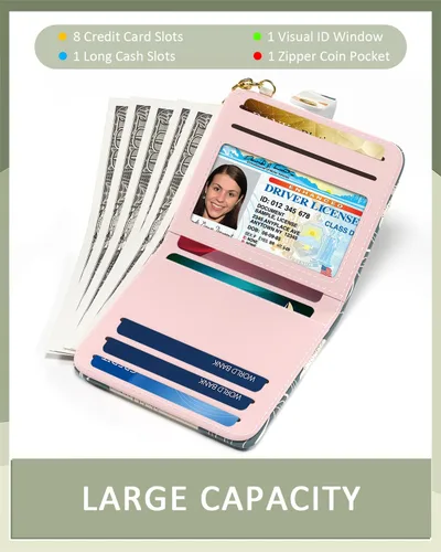 Vista 3 de Aiawoxc billetera para mujer, billeteras pequeñas RFID para mujer, cartera delgada y compacta para tarjetas de crédito, linda cartera de cuero