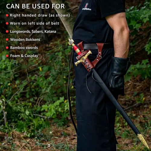 Vista 20 de Armory Replicas™ - Rana espada de cuero hecha a mano – Disfraz medieval LARP hebilla ajustable y cinturón de arma con cable soporte