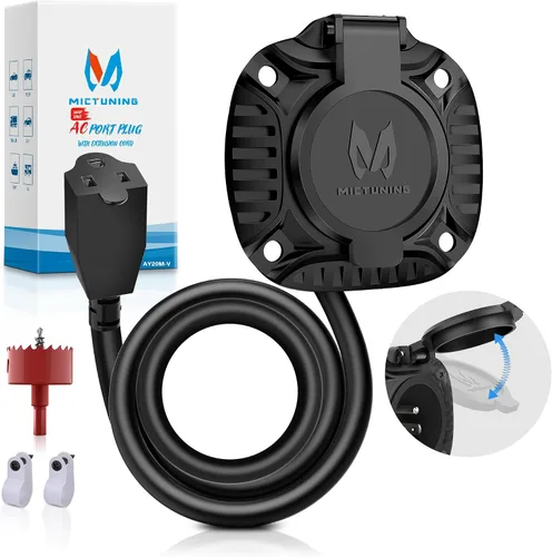 Vista 12 de MICTUNING Enchufe de puerto de CA de 20 A 125 V con adaptador de hoja en T 5 en 1, enchufe de entrada de alimentación de alta resistencia de 12 AWG