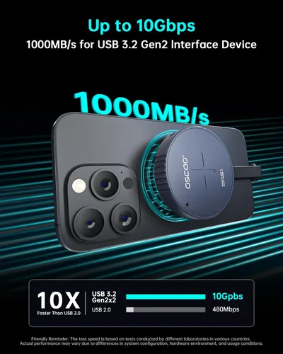 Vista 2 de SSD portátil magnético de 2 TB, disco duro externo USB 3.2 Gen2 con PD de 100 W de paso, 1100 MB/s, compatible con grabación ProRes 4K 120fps