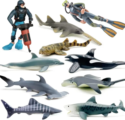 Vista 6 de Gemini&Genius 10 juguetes de tiburón, 5-6 pulgadas, animales marinos del océano, juguetes para tina, juego de figuras realistas de tiburón