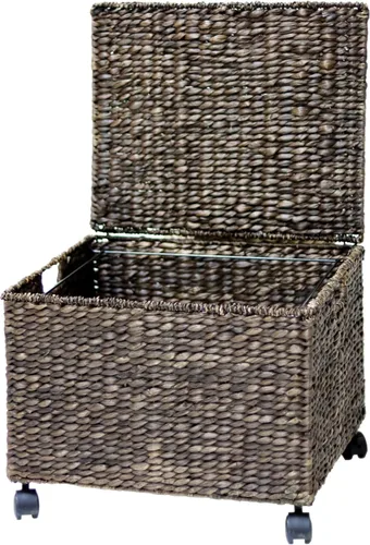 Vista 9 de Trademark Innovations Caja de archivo con ruedas de mimbre para colgar, cesta de almacenamiento de jacinto de agua (marrón oscuro)