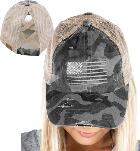 Vista 40 de Funky Junque - Sombrero de cola de caballo para mujer, gorra de béisbol con ajuste ajustable y cola de caballo alta cruzada para uso diario Paquete