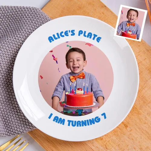 Vista 5 de Plato de cena personalizado de cerámica con foto personalizada con imagen, texto, logotipo, regalos del día de la madre para mamá, regalos