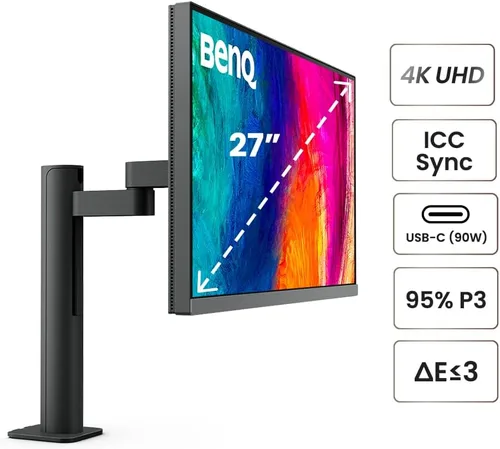 Vista 5 de BenQ PD2706UA Ergo Arm Mac Ready 27" 4K UHD, 95% P3, 99% Rec.709 y sRGB, IPS, Brazo Ergo integrado, ICCSync, Uniformidad, Delta E≤3, Calibrado