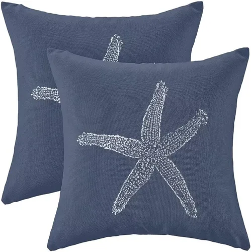 Vista 24 de AEIOAE Juego de 2 fundas de almohada costeras de 16 x 16 pulgadas, fundas de cojines decorativos náuticos de playa con estrellas de mar negras