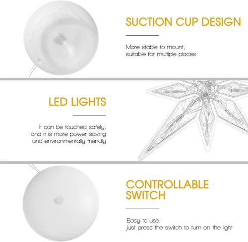 Vista 7 de Uonlytech Luz de ventana de estrella de Navidad, luces LED de estrella colgantes de Navidad con ventosa, funciona con pilas, luz de estrella