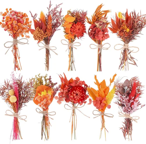 Vista 12 de 12 Pack de Bouquet de Flores Secas Mini Hierba Natural de Pampas Pequeña para Manualidades, Flores en Relieve Secas con Tallo, Arreglo Artificial