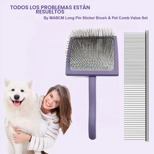Vista 2 de Slicker - Cepillo ergonómico con mango de madera para caniches, Goldendoodles y otros perros de pelo largo (morado)