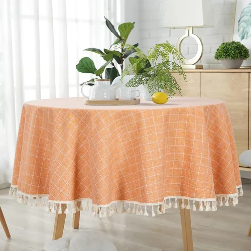 Vista 8 de ShinyBeauty Mantel Redondo Rosa Bebé de 55 Pulgadas Mantel Gingham Rosa a Cuadros Mantel de Mesa de Algodón para Mesa Redonda Mantel a Cuadros Rosa