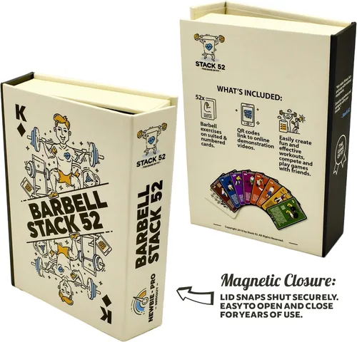 Vista 3 de Stack 52 Tarjetas de ejercicio con barra. Juego de cartas de levantamiento de pesas. Instrucciones en video incluidas. Culturismo, entrenamiento