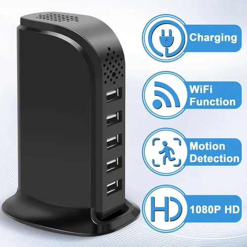 Vista 2 de Cámara espía HSKAH con cargador USB, cámara WiFi inalámbrica para niñera, HD 1080P, monitor para mascotas con detección de movimiento