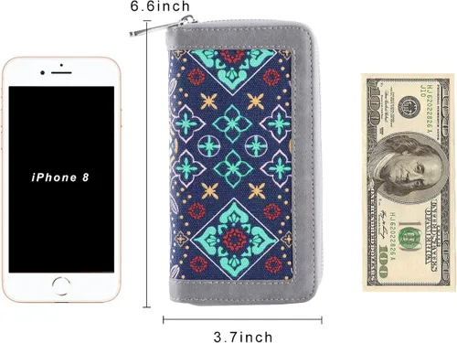 Vista 5 de HAWEE - Cartera para teléfono celular, con dos cierres y correa larga extraíble para la muñeca, para mujer