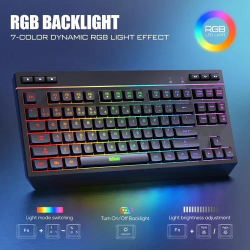 Vista 5 de RedThunder K20 TKL Combo de teclado y mouse inalámbricos, batería recargable con retroiluminación RGB ajustable, teclado de diseño compacto
