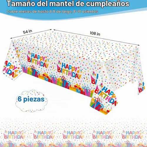 Vista 2 de Paquete de 6 manteles de plástico para cumpleaños, mantel desechable