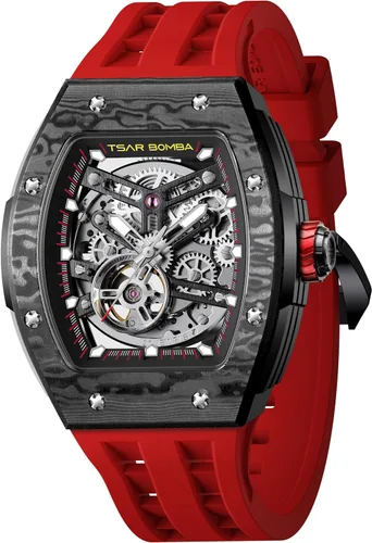 Vista 38 de Tsar Bomba Men's Automatic Watch Tonneau Luxury Skeleton Watch for Men Mechanical 50M Waterproof Wristwatch Gift for Men 08tc-whi