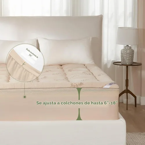 Vista 5 de BEDLORE Cubrecolchón de espuma viscoelástica de doble capa de 4 pulgadas Beige
