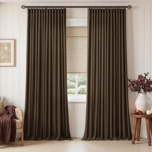 Vista 73 de TWODRAPES Juego de 2 paneles de cortinas plisadas de lino de 96 pulgadas de Avena