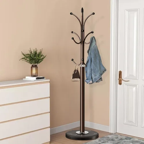Vista 8 de Perchero de metal con base de mármol natural, perchero independiente, árbol de pasillo resistente con 12 ganchos para colgar ropa, bolsos, bufandas
