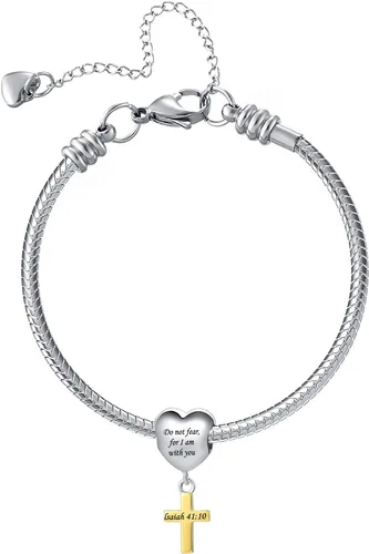 Vista 2 de Religiosa Cruz Charm Escritura Versículo Bíblico Grabado Cuentas de Oro Encantos para Pulseras Pandöra