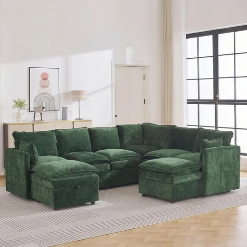 Vista 98 de Otomana cuadrada grande de 27 pulgadas con almacenamiento, reposapiés tapizado moderno con patas antideslizantes para sofá, mesa de café, sala