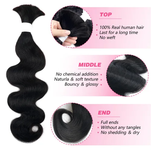 Vista 2 de Liqusee Cabello Humano para Trenzar 3.53 oz Un Paquete 14 Pulgadas Negro Natural Ondulado Rizado a Granel Cabello Humano para Trenzar Sin Trama 100%