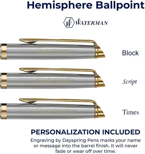 Vista 3 de Dayspring Pens Waterman Pen personalizado Bolígrafo grabado Waterman Hemisphere con borde dorado inoxidable. Personalizado y enviado en un día