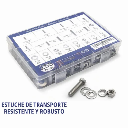 Vista 5 de 265 PCS Tuercas y Pernos 1/4"-20, 5/16"-18, 3/8"-16 Juego Surtido de Tuercas y Pernos Hexagonales de Acero al Carbono, Kit Surtido de Tornillos