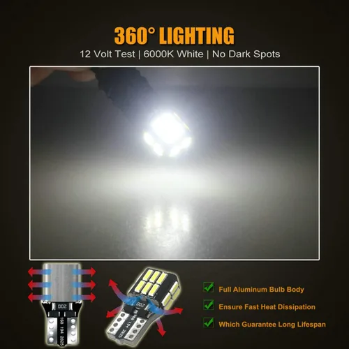 Vista 5 de 24-LEDs 360° Lighting T10 194 2825 Bombilla LED blanca 6000K 12V Super brillante 158 160 168 175 W5W 168NA 194NA Reemplazo para vehículo