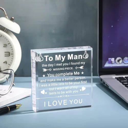 Vista 2 de Yulejo Placa acrílica para el día de San Valentín con texto en inglés «To My Man» («To My Man»)