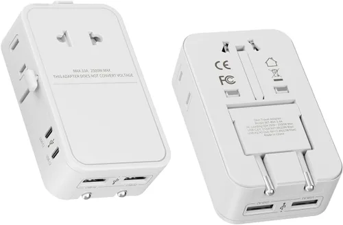 Vista 10 de Adaptador de enchufe de viaje universal, 7 puertos (2 USB-C, 2 USB-A, 3 CA), adaptador de corriente internacional, adaptador de corriente ultrafino