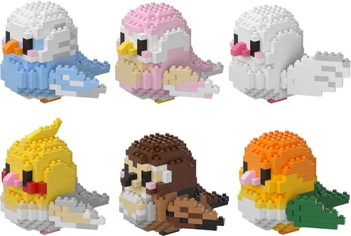 Vista 8 de Micro Mini bloques, serie de animales, modelo de microconstrucción, coloridos pájaros pequeños, kit de ladrillos de construcción, 12
