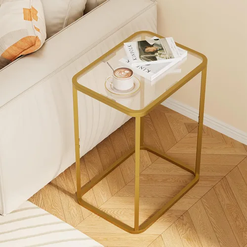 Vista 11 de Garden 4 you Mesa auxiliar de cristal, mesa auxiliar rectangular con marco de metal, moderna mesita de noche para oficina, dormitorio, sala de Negro