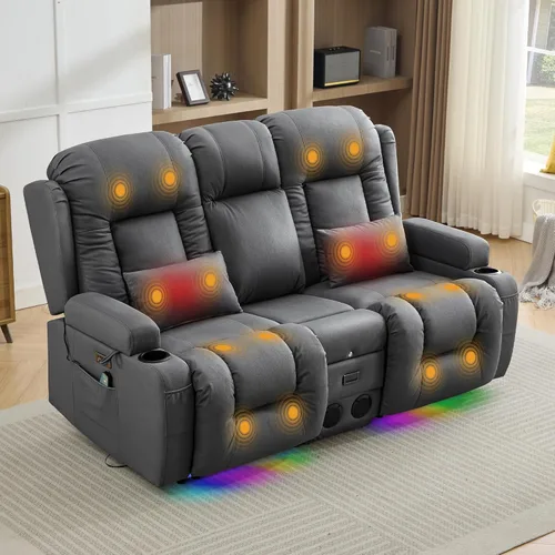 Vista 17 de TUNYI Wall Hugger - Sofá reclinable eléctrico para autocaravana, sofá biplaza reclinable con consola para teatro, sofá reclinable con USB/toma